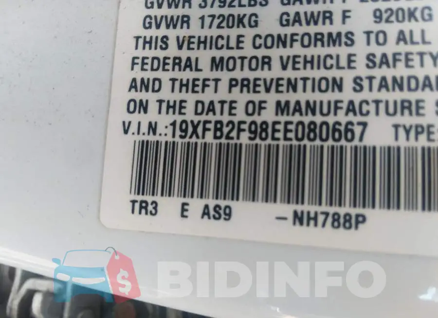19XFB2F98EE080667 Photo# 9