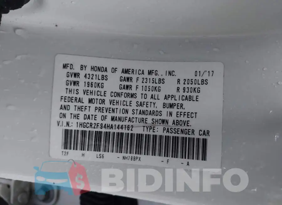 1HGCR2F94HA144162 Photo# 9