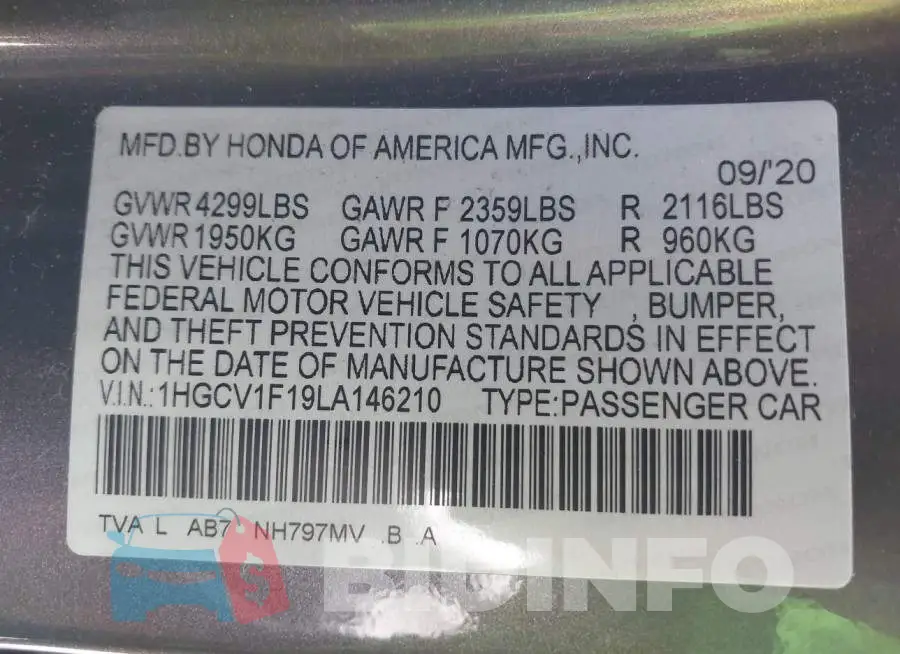 1HGCV1F19LA146210 Photo# 9