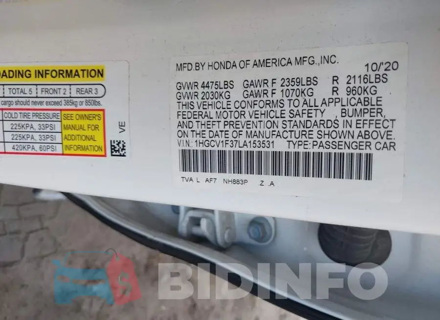 1HGCV1F37LA153531 Photo# 9