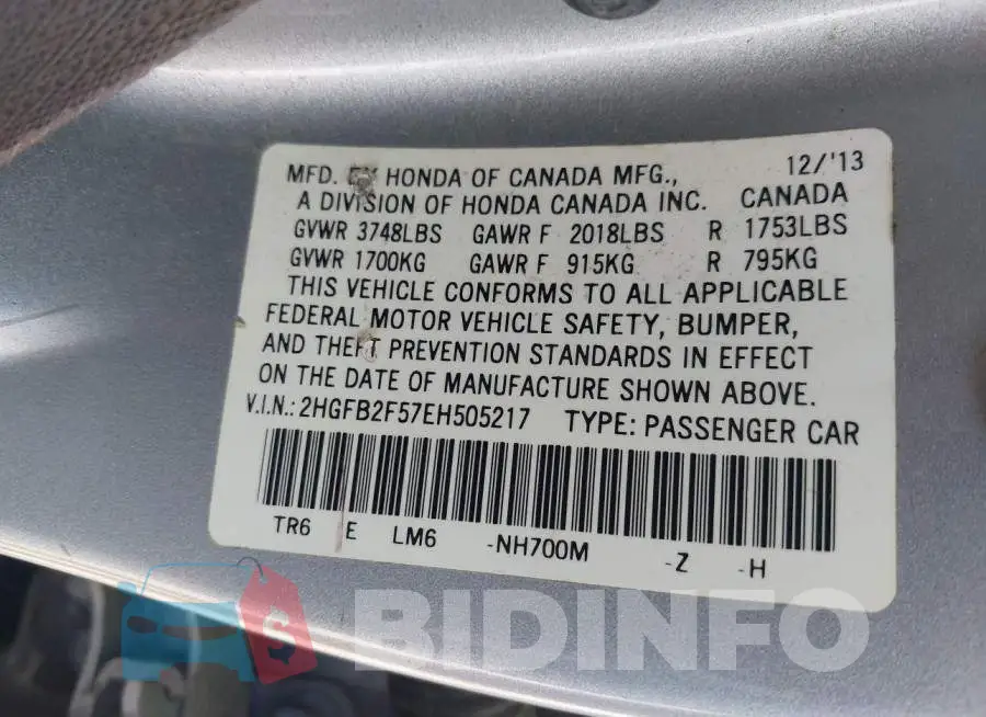 2HGFB2F57EH505217 Photo# 9