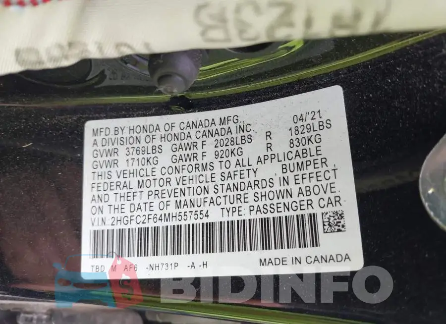 2HGFC2F64MH557554 Photo# 9