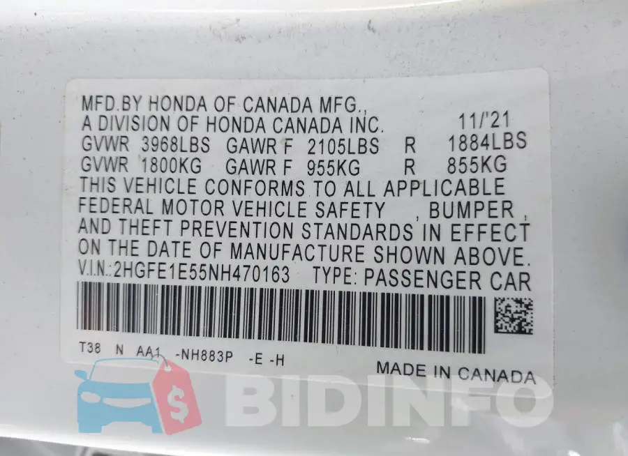2HGFE1E55NH470163 Photo# 9