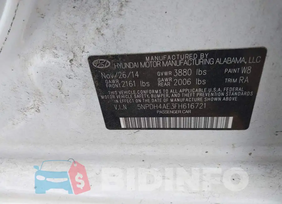 5NPDH4AE3FH616721 Photo# 9