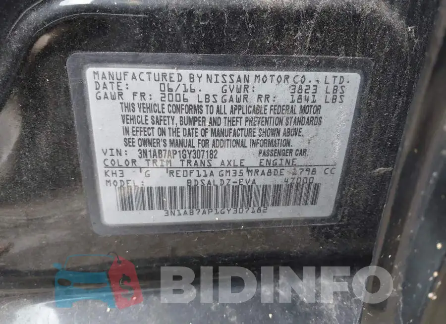 3N1AB7AP1GY307182 Photo# 9