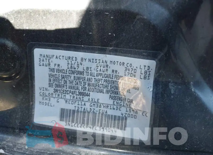 3N1CE2CP4FL399044 Photo# 9