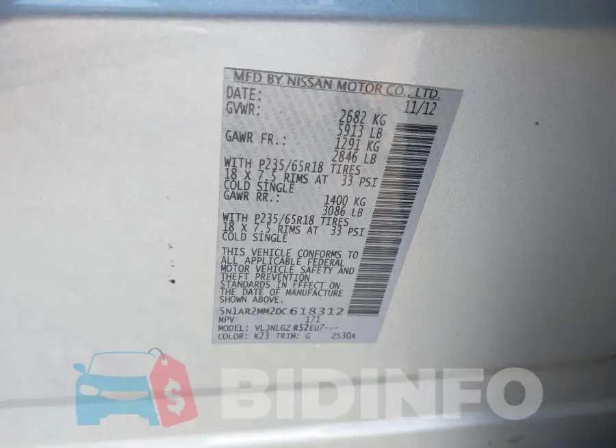 5N1AR2MM2DC618312 Photo# 9