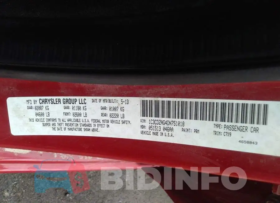 1C3CDZAG4DN751018 Photo# 9