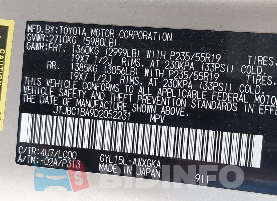 JTJBC1BA9D2052231 Photo# 9