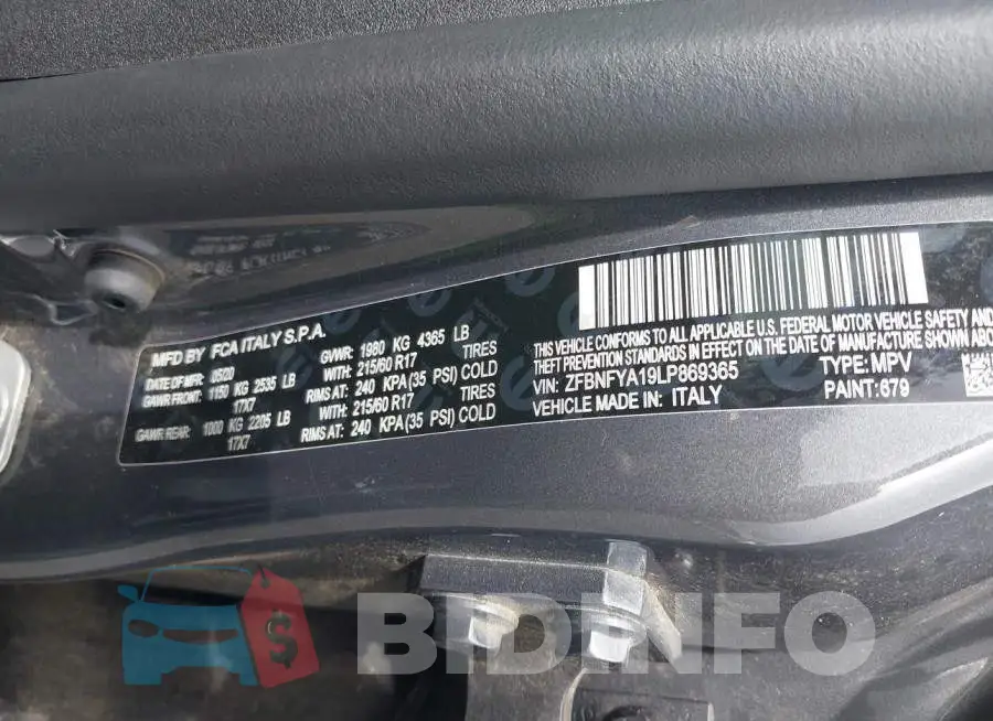 ZFBNFYA19LP869365 Photo# 9