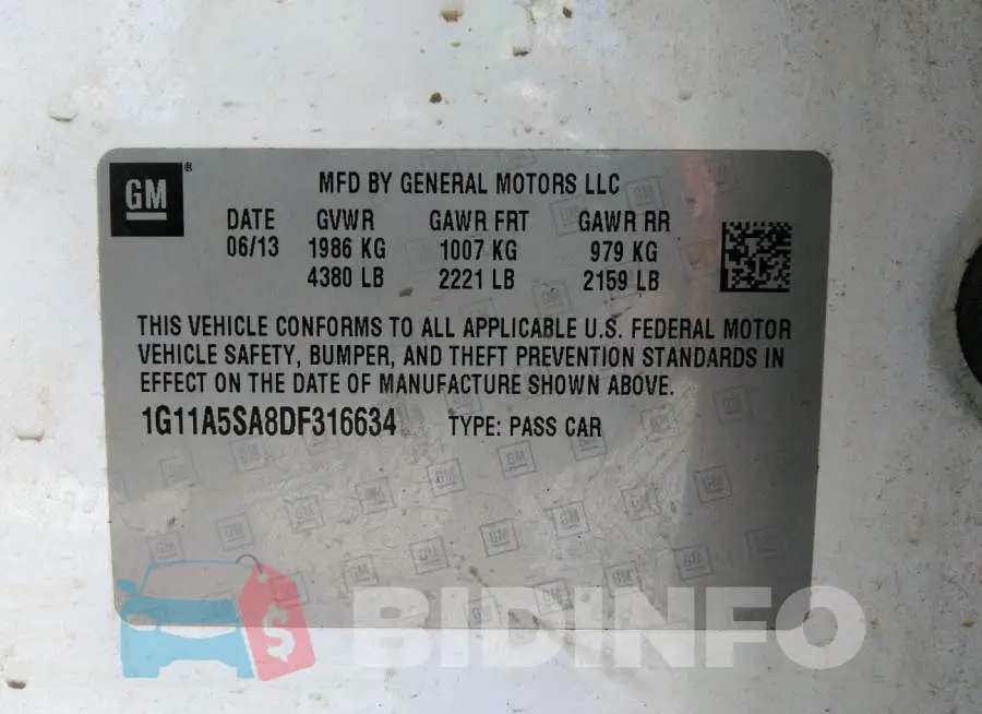 1G11A5SA8DF316634 Photo# 9