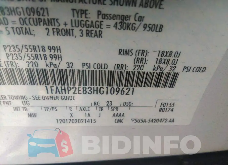 1FAHP2E83HG109621 Photo# 9