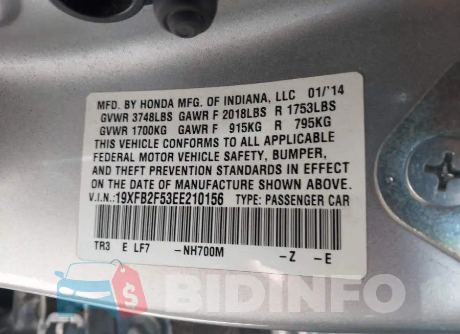 19XFB2F53EE210156 Photo# 9