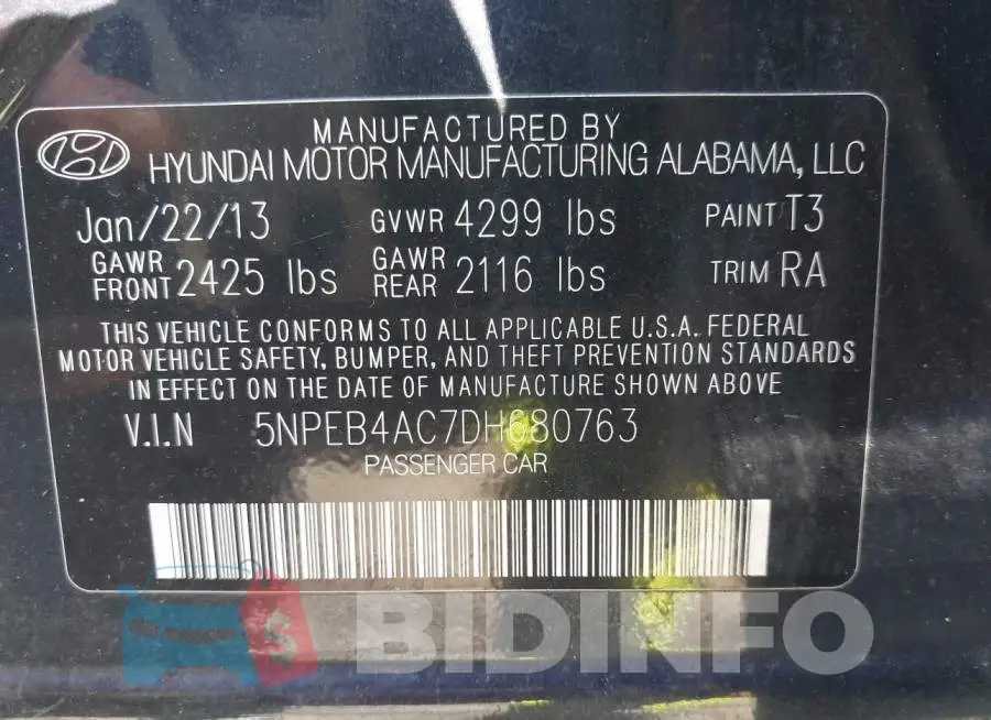 5NPEB4AC7DH680763 Photo# 9