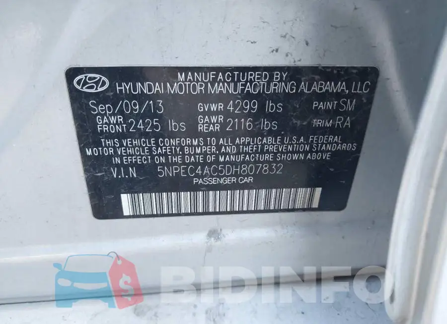 5NPEC4AC5DH807832 Photo# 9