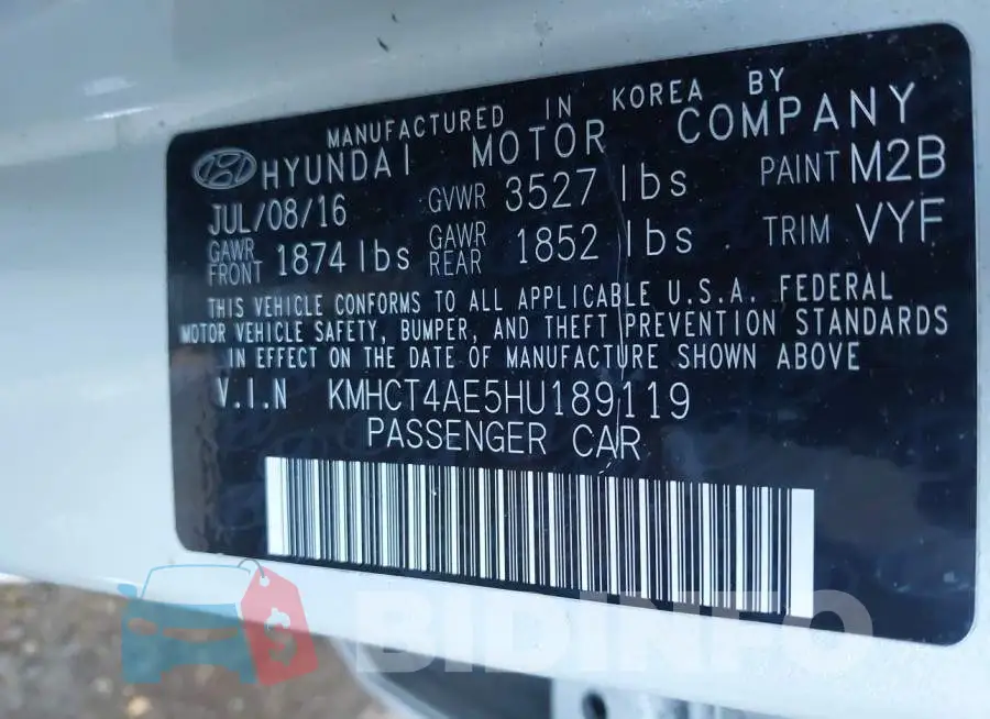 KMHCT4AE5HU189119 Photo# 9