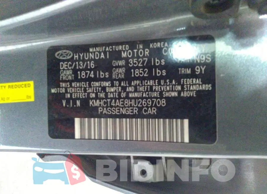 KMHCT4AE8HU269708 Photo# 9