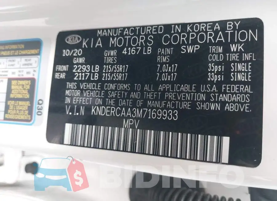 KNDERCAA3M7169933 Photo# 9