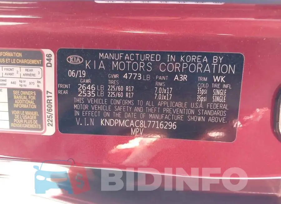 KNDPMCAC8L7716296 Photo# 9
