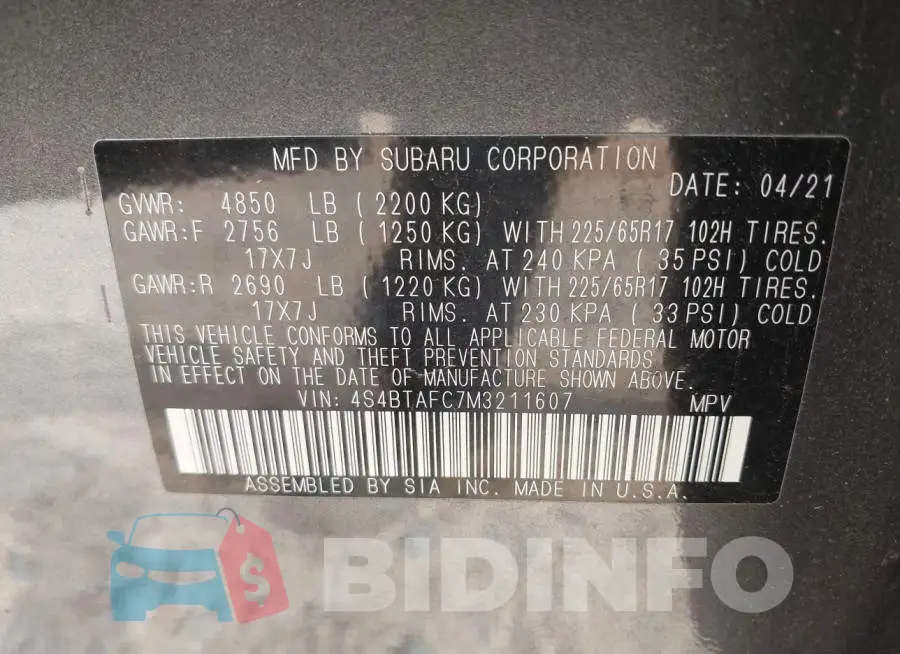 4S4BTAFC7M3211607 Photo# 9