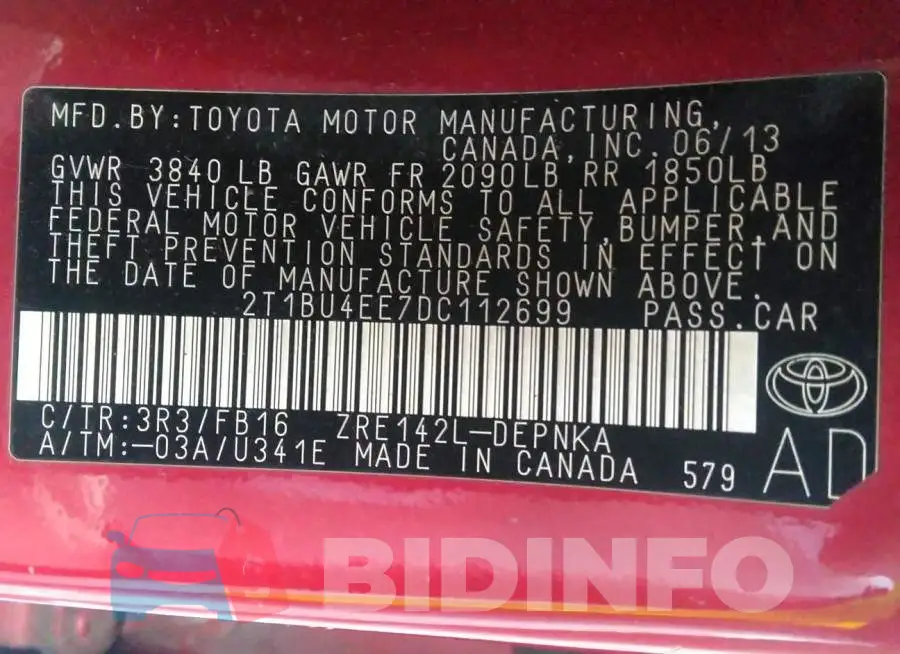 2T1BU4EE7DC112699 Photo# 9