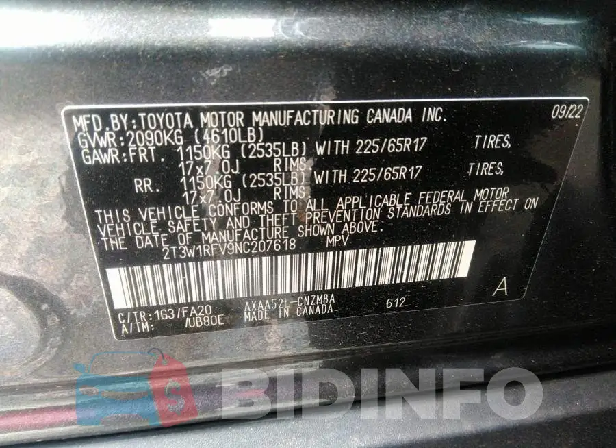 2T3W1RFV9NC207618 Photo# 9