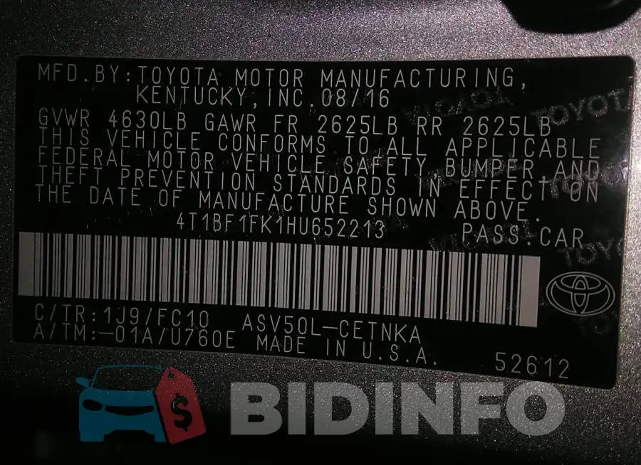 4T1BF1FK1HU652213 Photo# 9