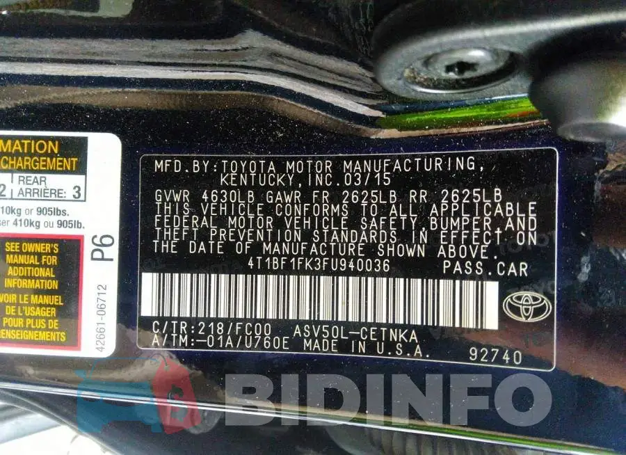 4T1BF1FK3FU940036 Photo# 9