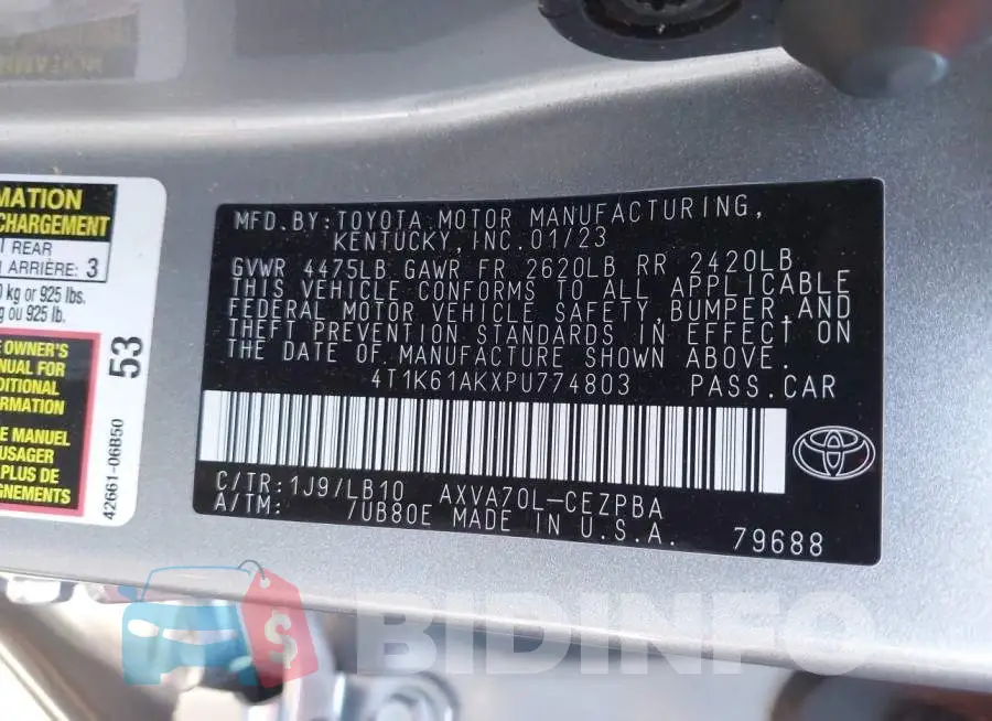 4T1K61AKXPU774803 Photo# 9