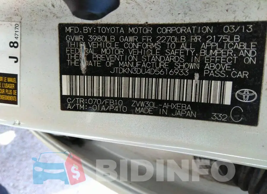 JTDKN3DU4D5616933 Photo# 9