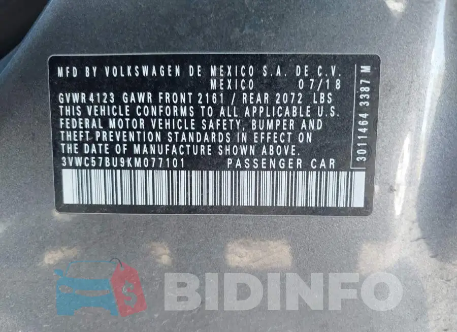 3VWC57BU9KM077101 Photo# 9