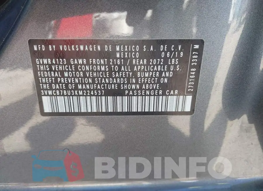 3VWCB7BU3KM224537 Photo# 9