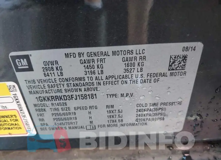 1GKKRRKD3FJ158181 Photo# 9