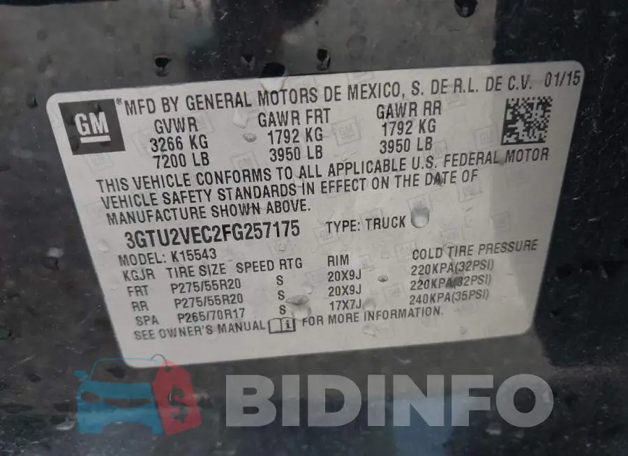 3GTU2VEC2FG257175 Photo# 9