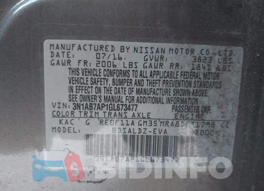 3N1AB7AP1GL673477 Photo# 9