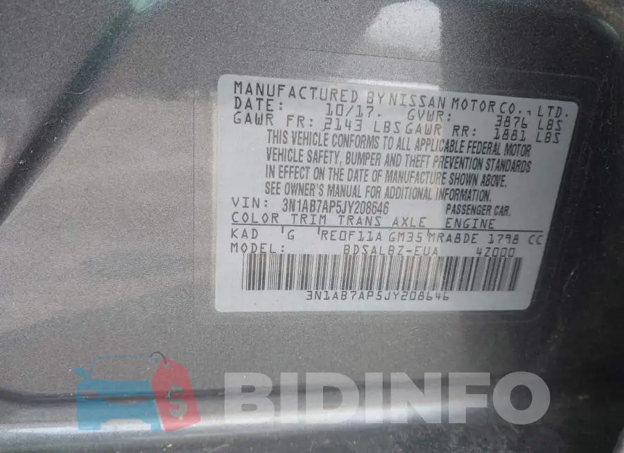 3N1AB7AP5JY208646 Photo# 9