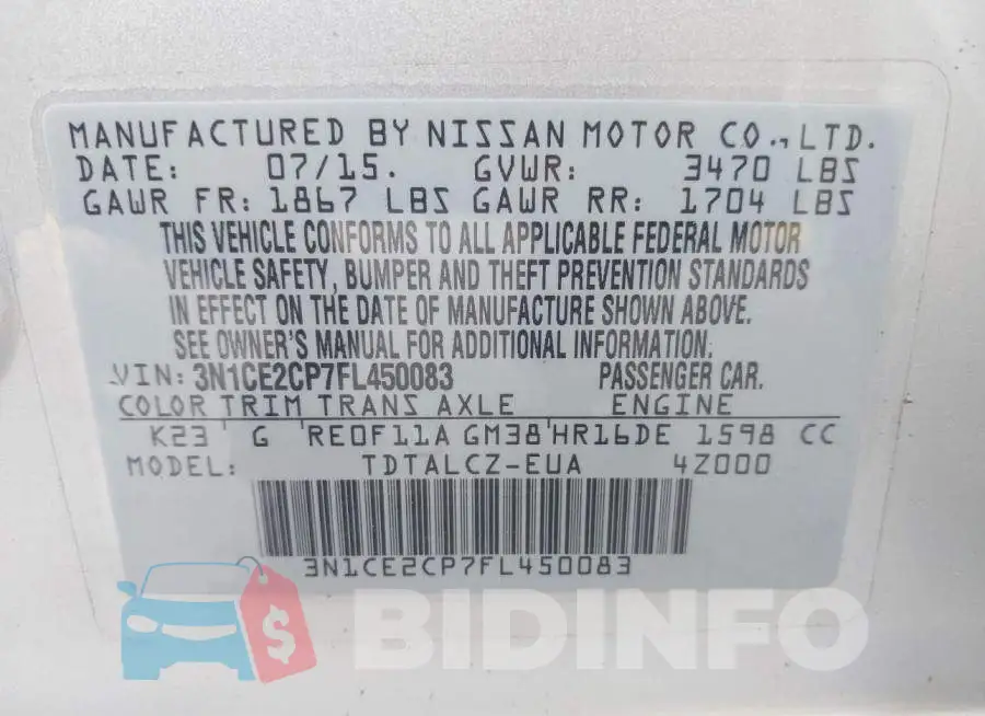 3N1CE2CP7FL450083 Photo# 9
