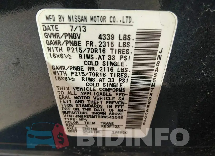 JN8AS5MT8DW542048 Photo# 9