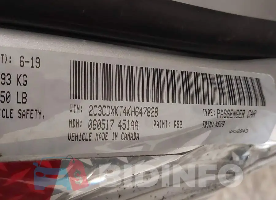 2C3CDXKT4KH647828 Photo# 9