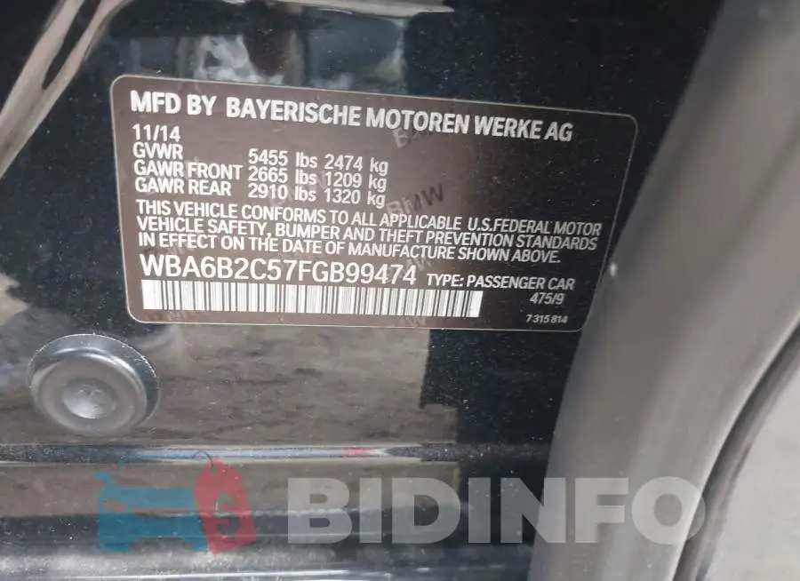 WBA6B2C57FGB99474 Photo# 9