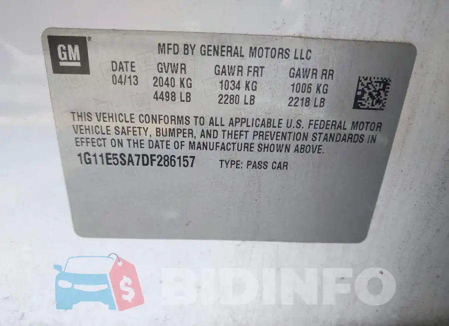 1G11E5SA7DF286157 Photo# 9