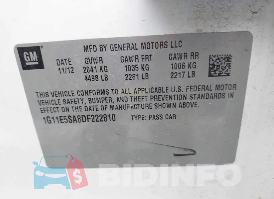 1G11E5SA8DF222810 Photo# 9