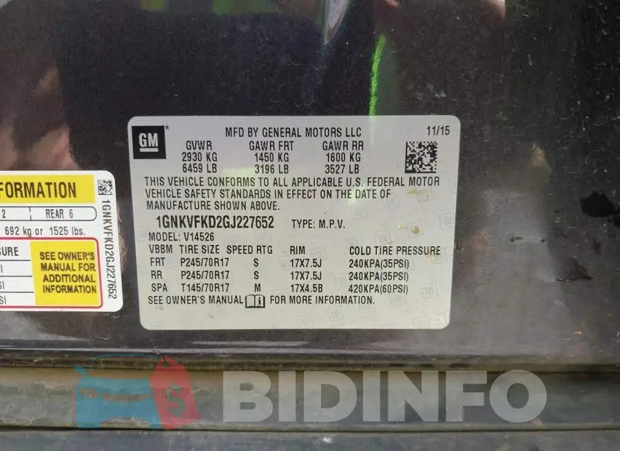 1GNKVFKD2GJ227652 Photo# 9