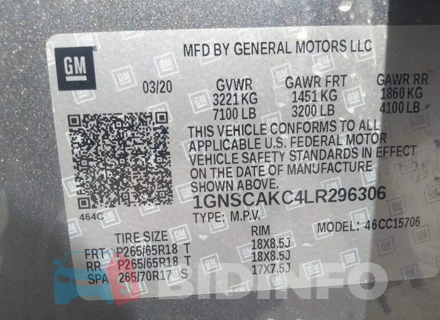 1GNSCAKC4LR296306 Photo# 9