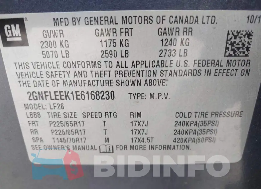 2GNFLEEK1E6168230 Photo# 9
