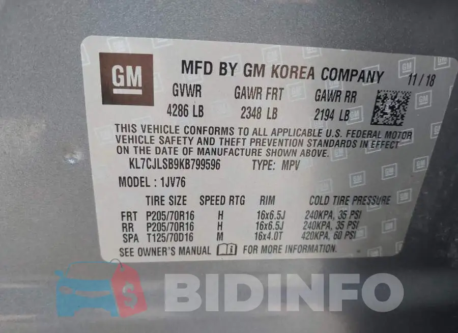 KL7CJLSB9KB799596 Photo# 9