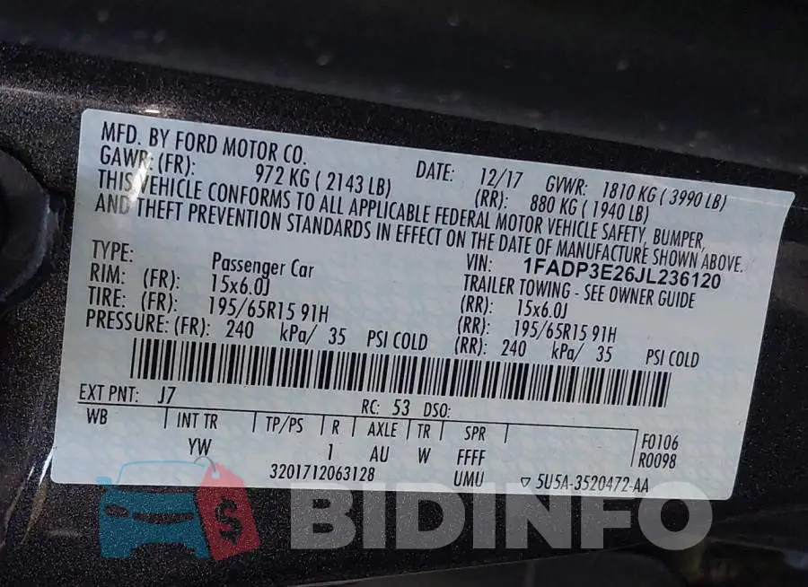 1FADP3E26JL236120 Photo# 9