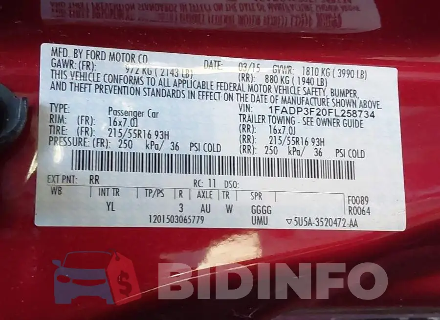 1FADP3F20FL258734 Photo# 9