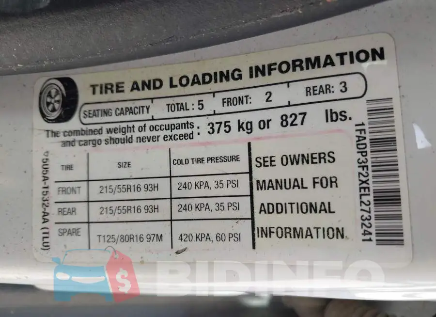 1FADP3F2XEL273241 Photo# 9