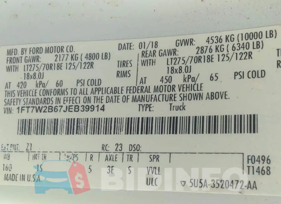 1FT7W2B67JEB39914 Photo# 9